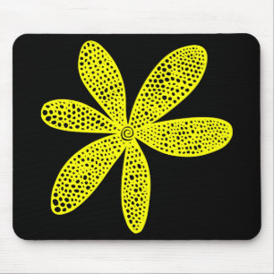 Tapis De Souris Jolie Fleur - Jaune sur Noir
