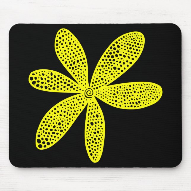 Tapis De Souris Jolie Fleur - Jaune sur Noir (Devant)