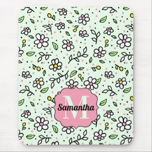 Tapis De Souris Jolie fleurs de marguerite doodle Motif Monogramme