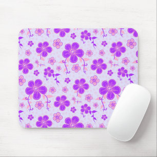 Tapis De Souris Jolie impression florale violet et rose sur Lavend