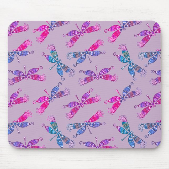 Tapis De Souris Jolie libellule violet bleu Motif à deux tons (Devant)