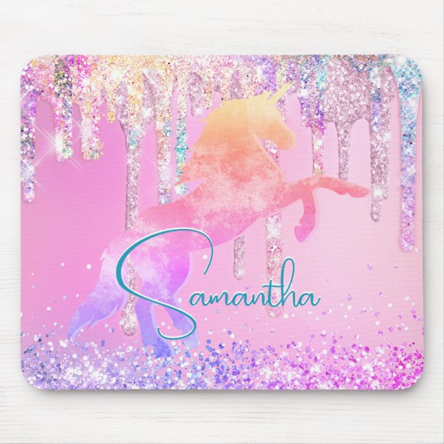 Tapis De Souris Jolie licorne rose Parties scintillant arc-en-ciel (Devant)