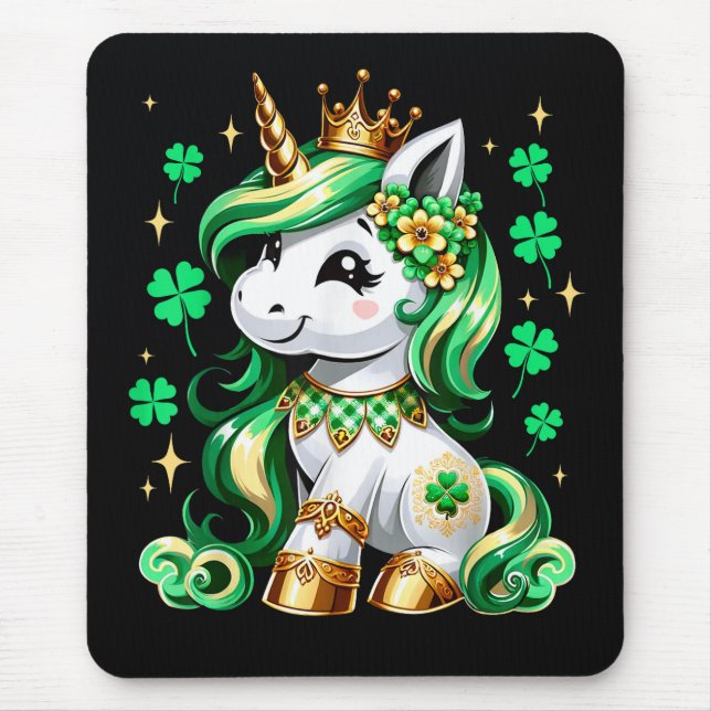 Tapis De Souris Jolie Licorne Trèfle St Patrick  (Devant)