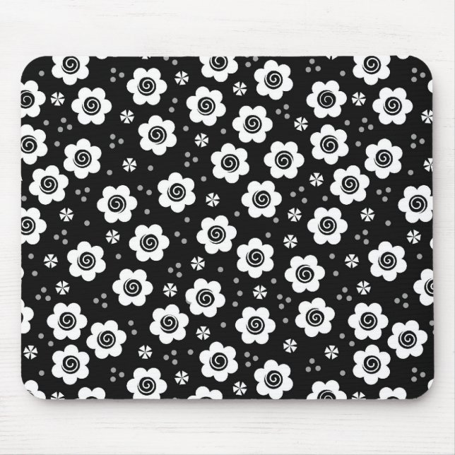 Tapis De Souris Jolie mousepad aux fleurs blanches noires (Devant)