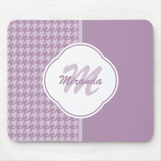 Tapis De Souris Jolie Pastel Purple Houndstooth Monogramme et nom (Devant)
