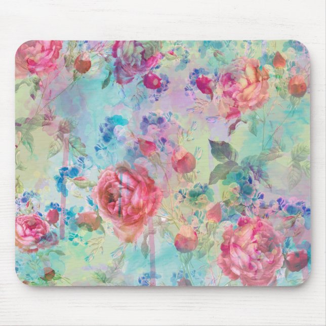 Tapis De Souris Jolie peinture rose à fleurs aquarelles design (Devant)