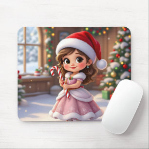 Tapis De Souris Jolie petite princesse avec un chapeau de Noël
