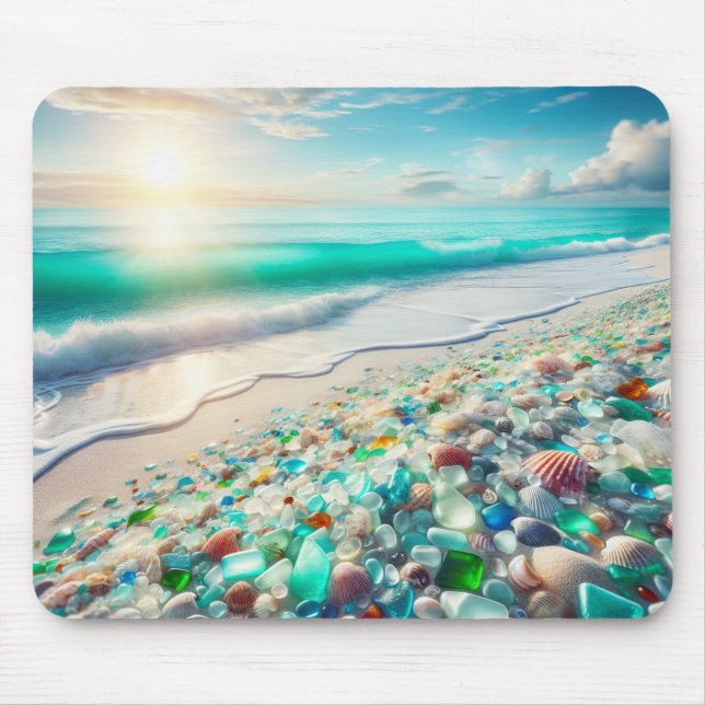 Tapis De Souris Jolie plage Ocean avec verre de mer (Devant)