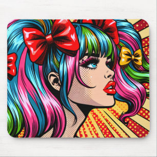 Tapis De Souris Jolie Pop Art Comic Girl coloré Ai Art