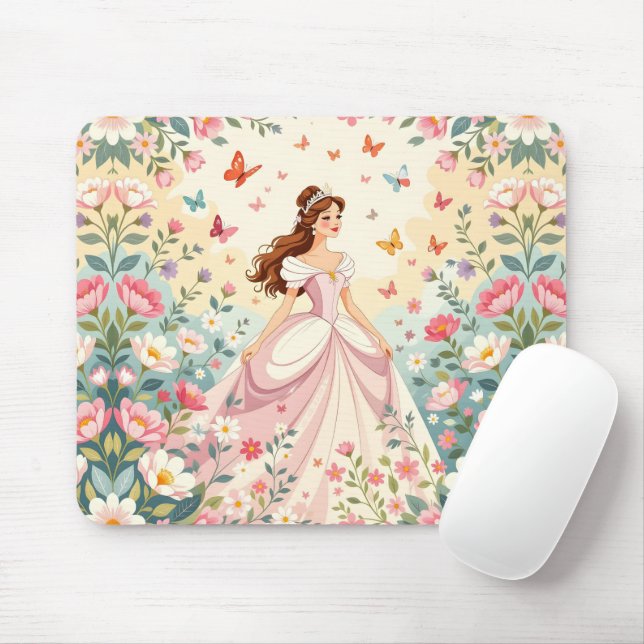 Tapis De Souris Jolie princesse avec papillons (Avec souris)