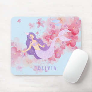 Tapis De Souris Jolie sirène rose sous la mer pour petites filles 