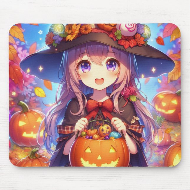 Tapis De Souris Jolie Sorcière d'Halloween Anime (Devant)