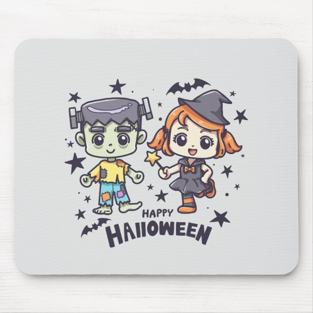 Tapis De Souris Jolie sorcière et Mischievous zombie garçon (Devant)