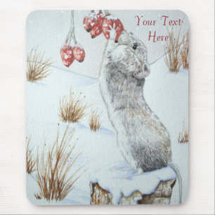 Tapis De Souris jolie souris de champ neige d'hiver