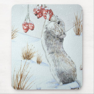 Tapis De Souris jolie souris de champ neige d'hiver