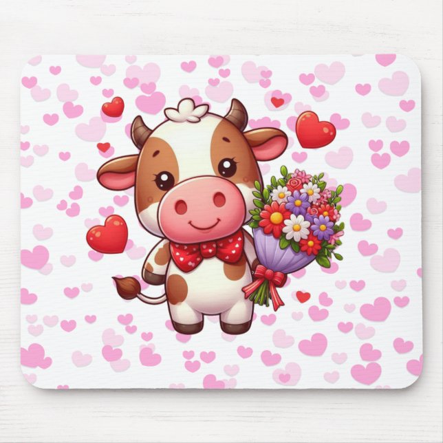 Tapis De Souris Jolie vache de la Saint-Valentin (Devant)