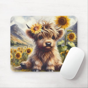 Tapis De Souris Jolie Vache Highland Aux Tournesols