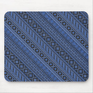 Tapis De Souris Jolies bandes noires bleues d'ornement ukrainien