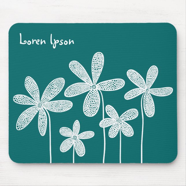 Tapis De Souris Jolies fleurs - Blanc sur vert 006666 (Devant)