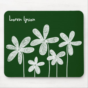 Tapis De Souris Jolies fleurs - Blanc sur Vert foncé