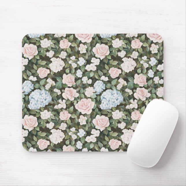 Tapis De Souris Jolies Fleurs Bleues Roses (Avec souris)