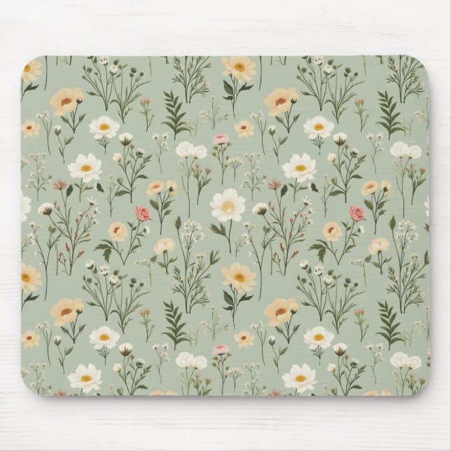 Tapis De Souris Jolies fleurs de prairie sur fond vert (Devant)