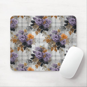 TAPIS DE SOURIS JOLIES FLEURS GRISES ET ORANGES D'HALLOWEEN