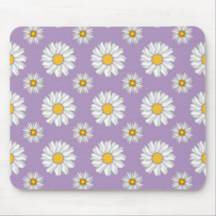 Tapis De Souris Jolies marguerites blanches sur motif violet