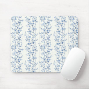 Tapis De Souris Jolies rayures florales bleues blanches
