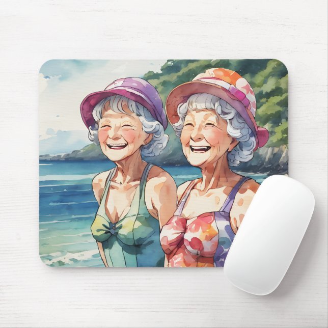 Tapis De Souris Jolies Vielles Dames Sur La Plage (Avec souris)