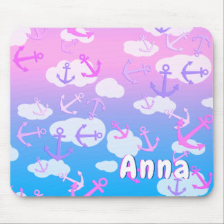 Tapis De Souris Jolis Ancres Et Nuages Couleurs Rêveuses Nom Perso