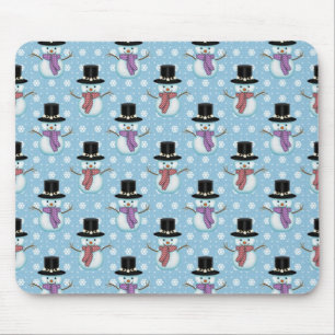 Tapis De Souris Jolis bonshommes de neige sur motif bleu pâle