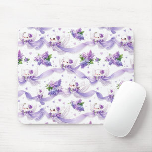 Tapis De Souris Jolis colombes de mariage avec lilas et rubans