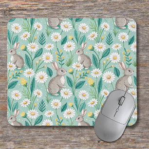 Tapis De Souris Jolis Lapins Assis Parmi les Pâquerettes Blanches