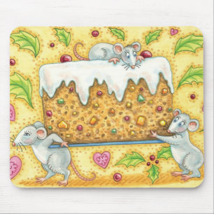 Tapis De Souris Jolis souris de Noël portant un dessert de gâteau