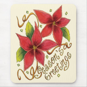 Tapis De Souris Jolis vœux de Noël avec poinsettias