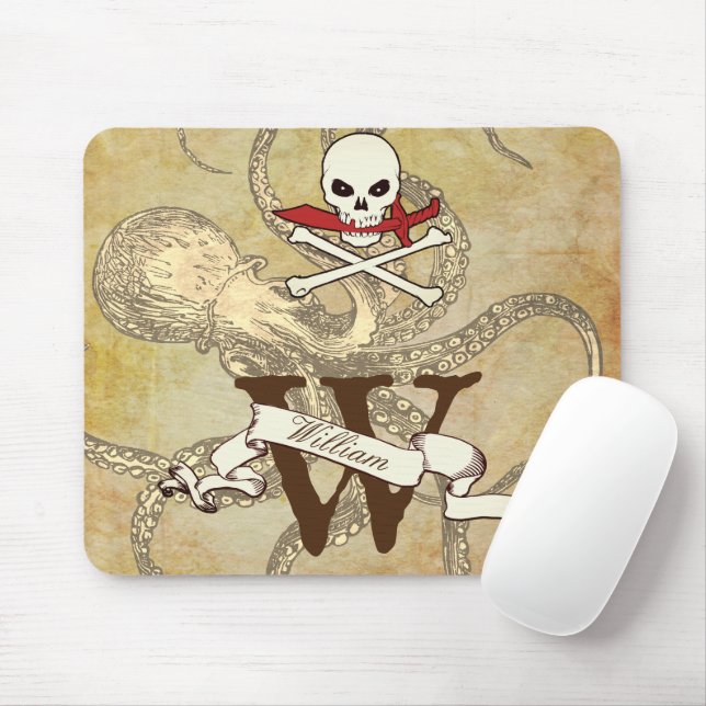 Tapis De Souris Jolly roger Monogramme initial (Avec souris)