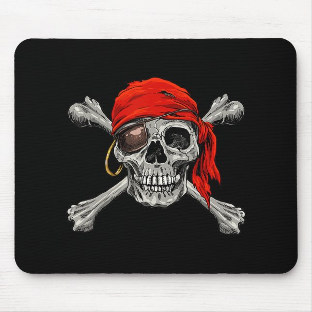 Tapis De Souris Jolly roger Pirate Skull Crossbones Halloween Coût (Devant)
