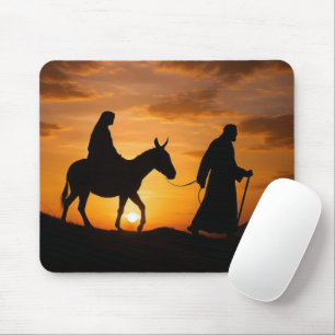 Tapis De Souris Joseph guidant Marie et l'âne au coucher du soleil