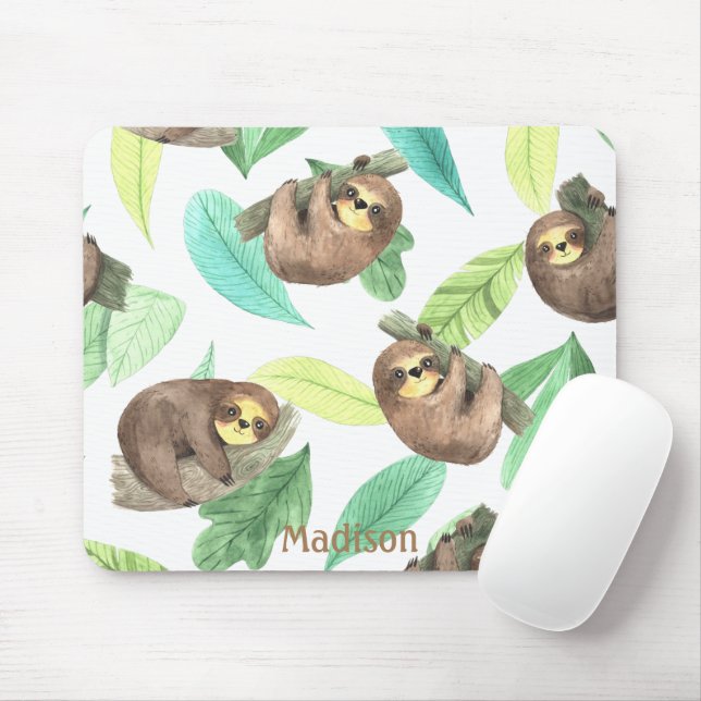 Tapis De Souris Jote Sloth sur une branche Bananes Nom animal (Avec souris)