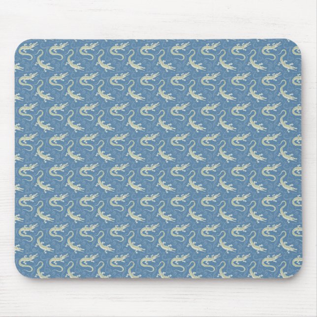 Tapis De Souris Jouer Alligator Vert Paisley sur Bleu (Devant)