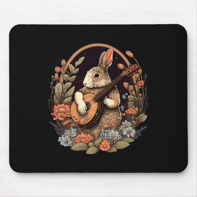 Tapis De Souris Jouer Banjo Guitare Musique Rabbit Happy (Devant)