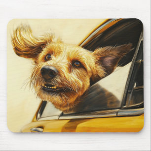 Tapis De Souris Jouer Chien Profitant De Voiture Ride Art