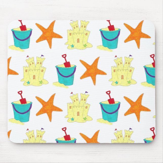 Tapis De Souris Jouets de sable Sandcastle Starfish Bucket Shovel  (Devant)
