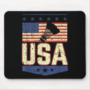 Tapis De Souris Joueur de badminton au drapeau américain patriotiq