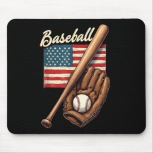 Tapis De Souris Joueur de baseball américain Drapeau Bat Fan Catch