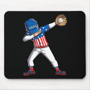 Tapis De Souris Joueur de baseball Dabbing 4 juillet Drapeau améri