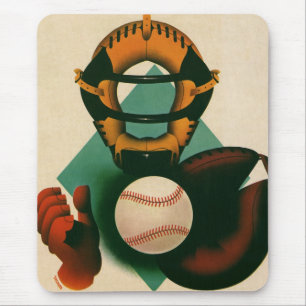 Tapis De Souris Joueur de baseball de sport vintage, receveur avec