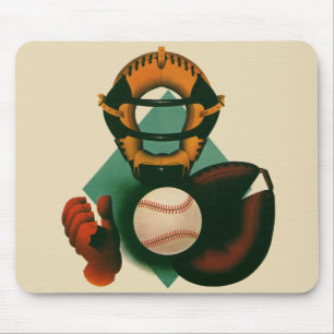 Tapis De Souris Joueur de baseball de sport vintage, receveur avec
