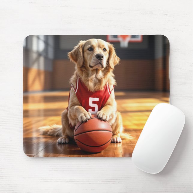 Tapis De Souris Joueur de basketball Golden Retriever (Avec souris)